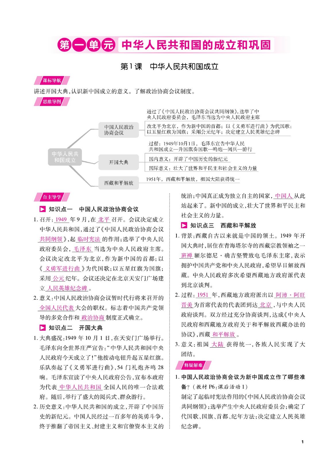 2023年我的作业八年级历史下册人教版 第1页