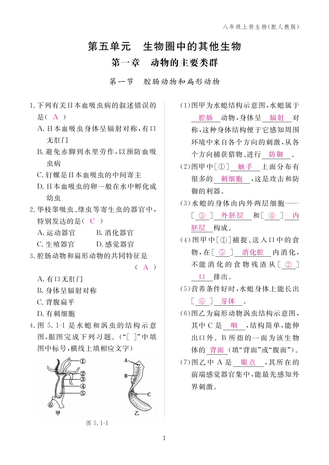 2023年作业本江西教育出版社八年级生物上册人教版 第1页