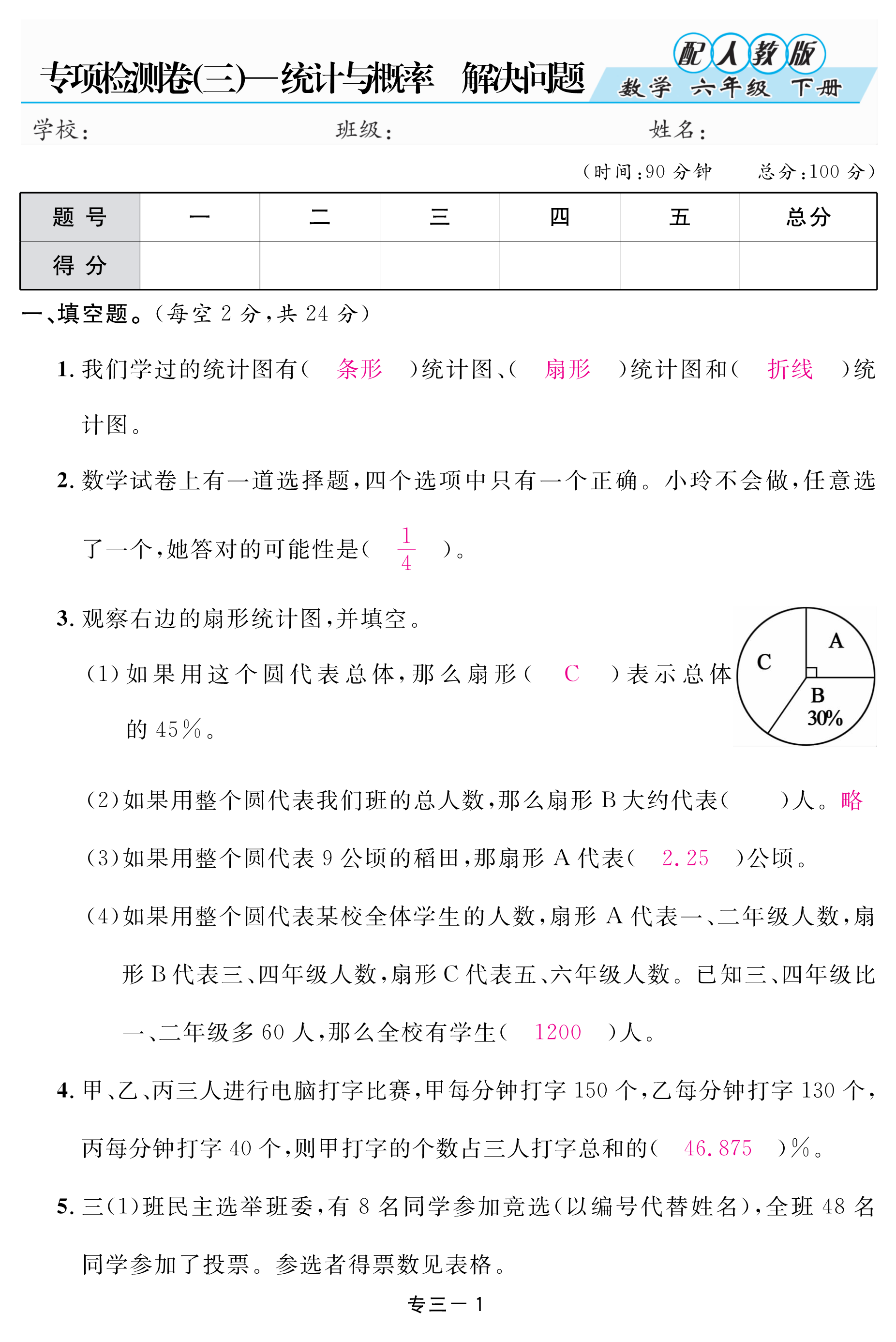 2018年領(lǐng)航新課標(biāo)數(shù)學(xué)練習(xí)冊六年級人教版 第98頁