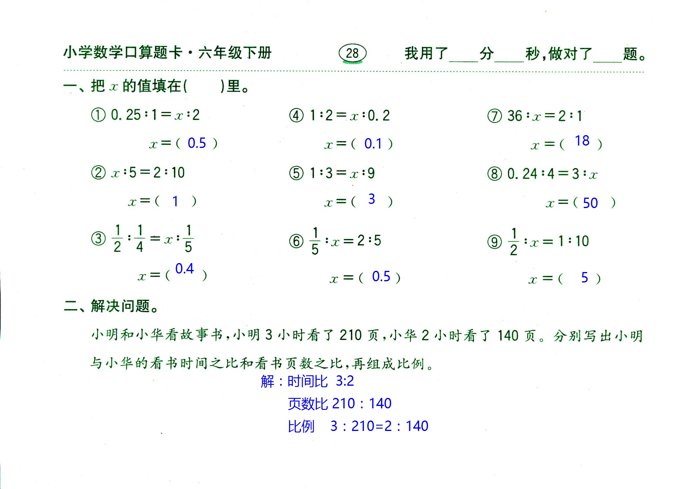 2017年口算題卡齊魯書(shū)社六年級(jí)數(shù)學(xué)人教版 第28頁(yè)