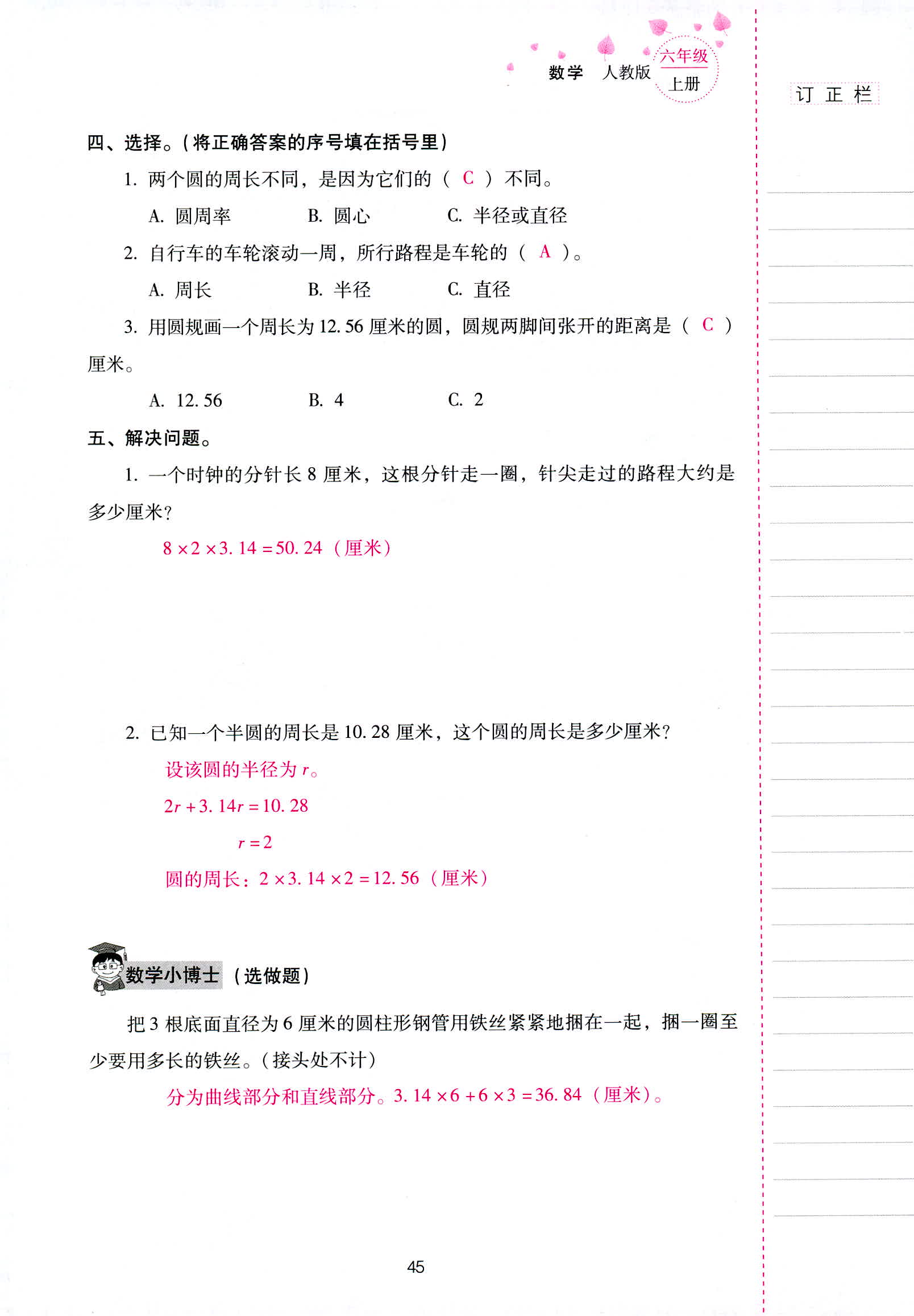 2018年云南省标准教辅同步指导训练与检测六年级数学人教版 第45页