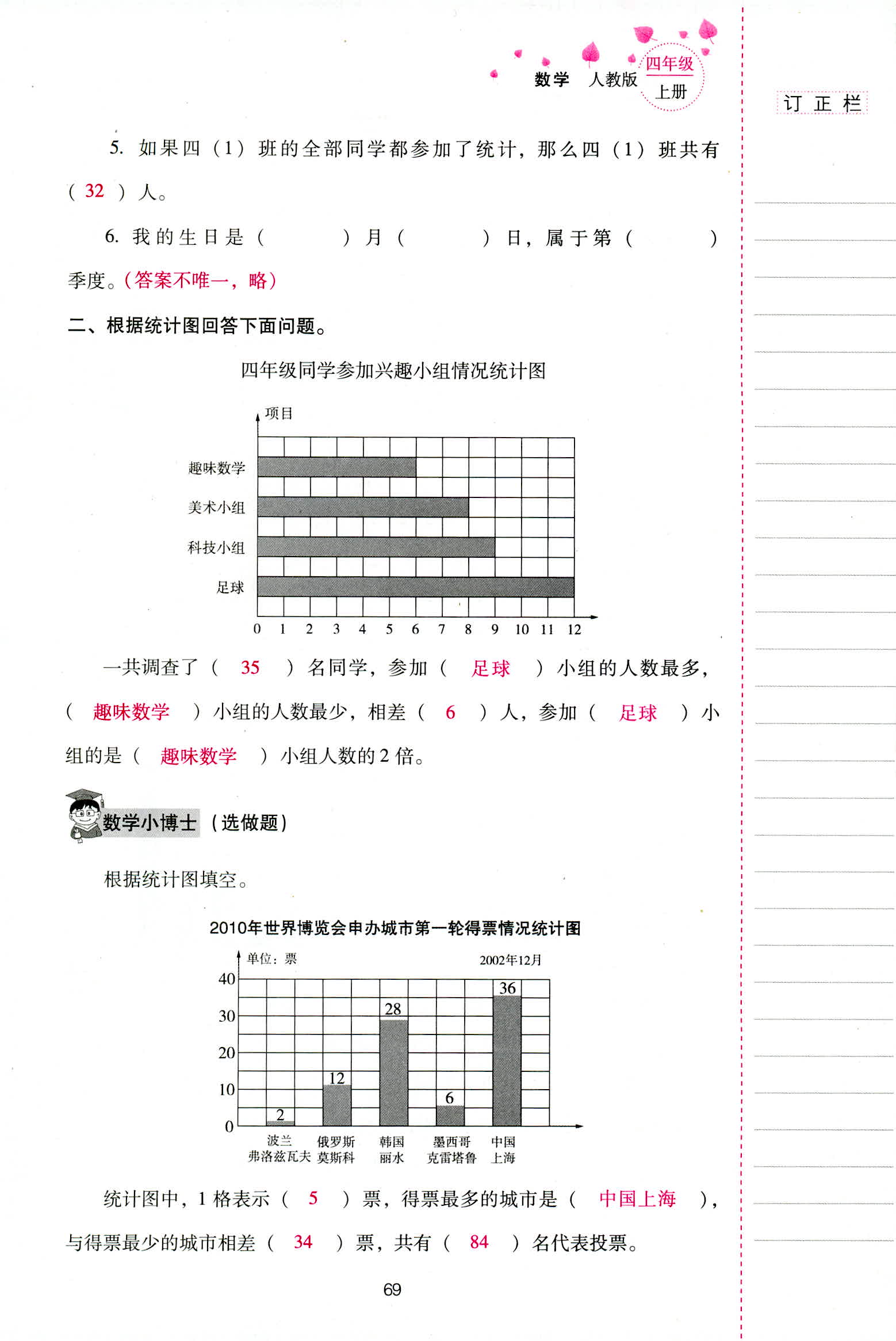 2018年云南省標(biāo)準(zhǔn)教輔同步指導(dǎo)訓(xùn)練與檢測(cè)四年級(jí)數(shù)學(xué)人教版 第69頁