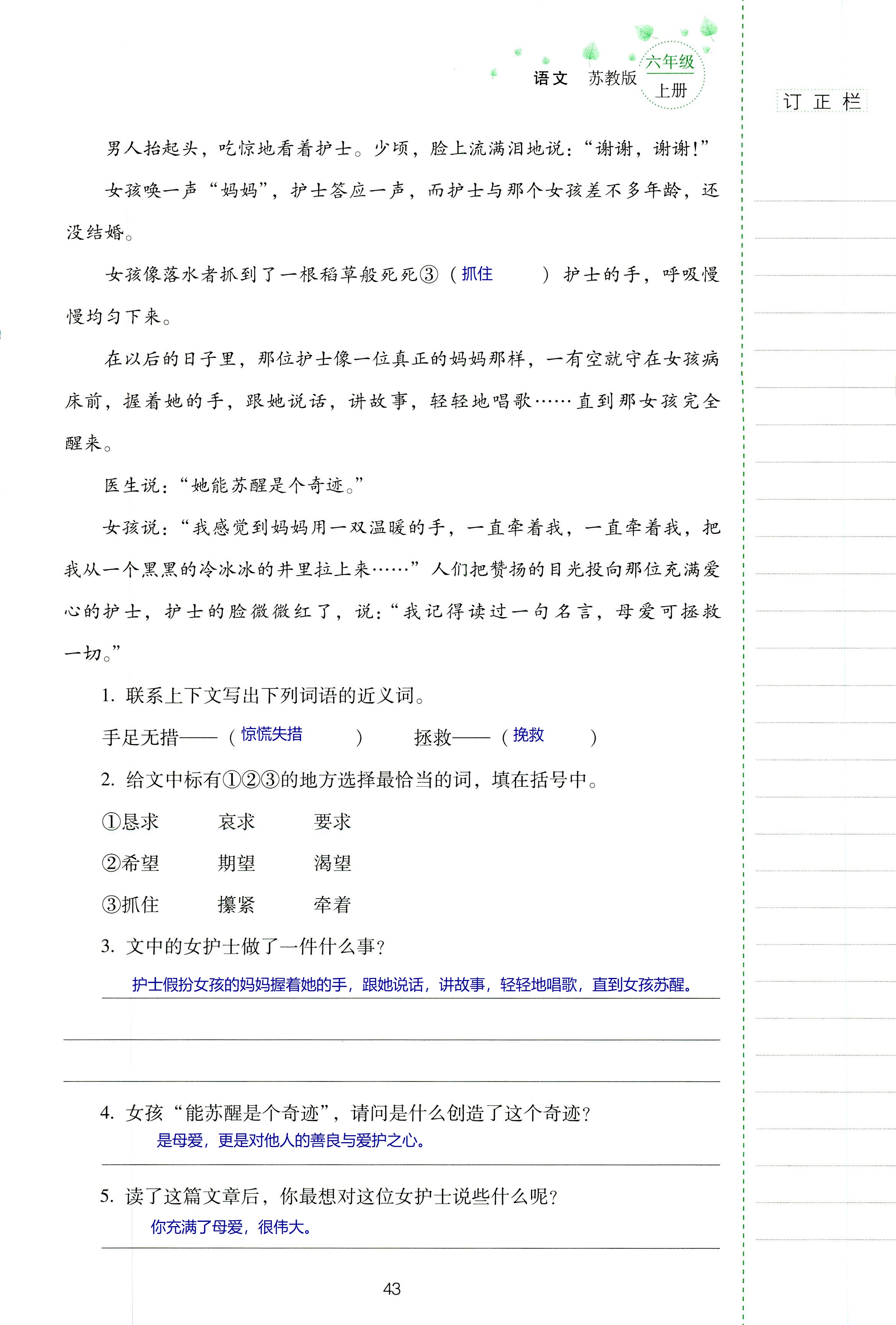 2018年云南省标准教辅同步指导训练与检测六年级语文苏教版 第43页