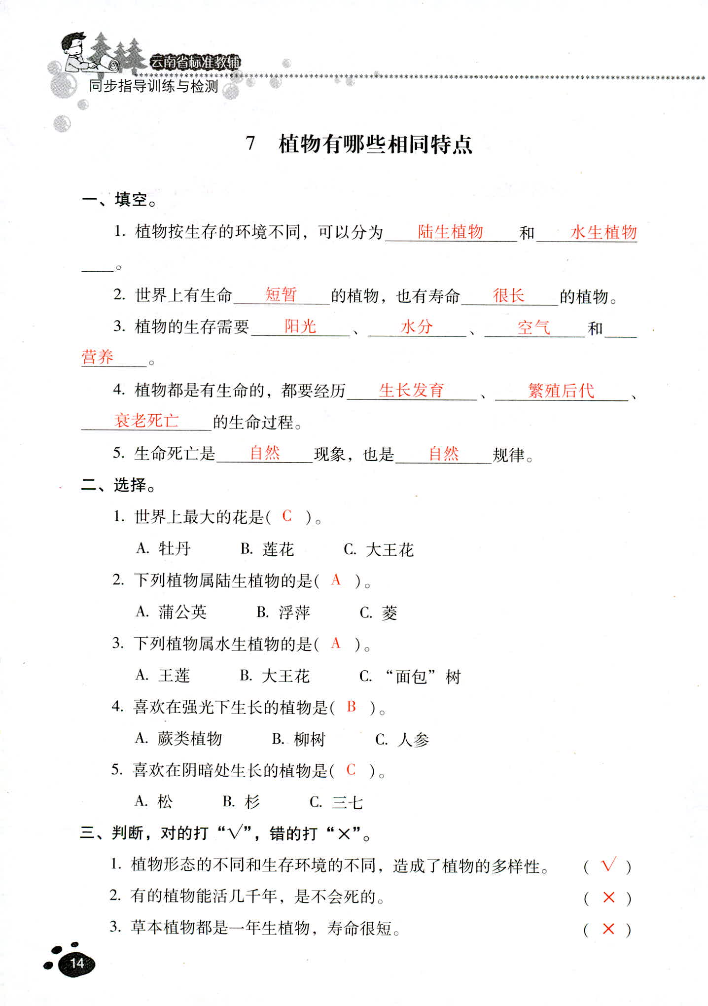 2018年云南省標準教輔同步指導訓練與檢測三年級科學教科版 第14頁