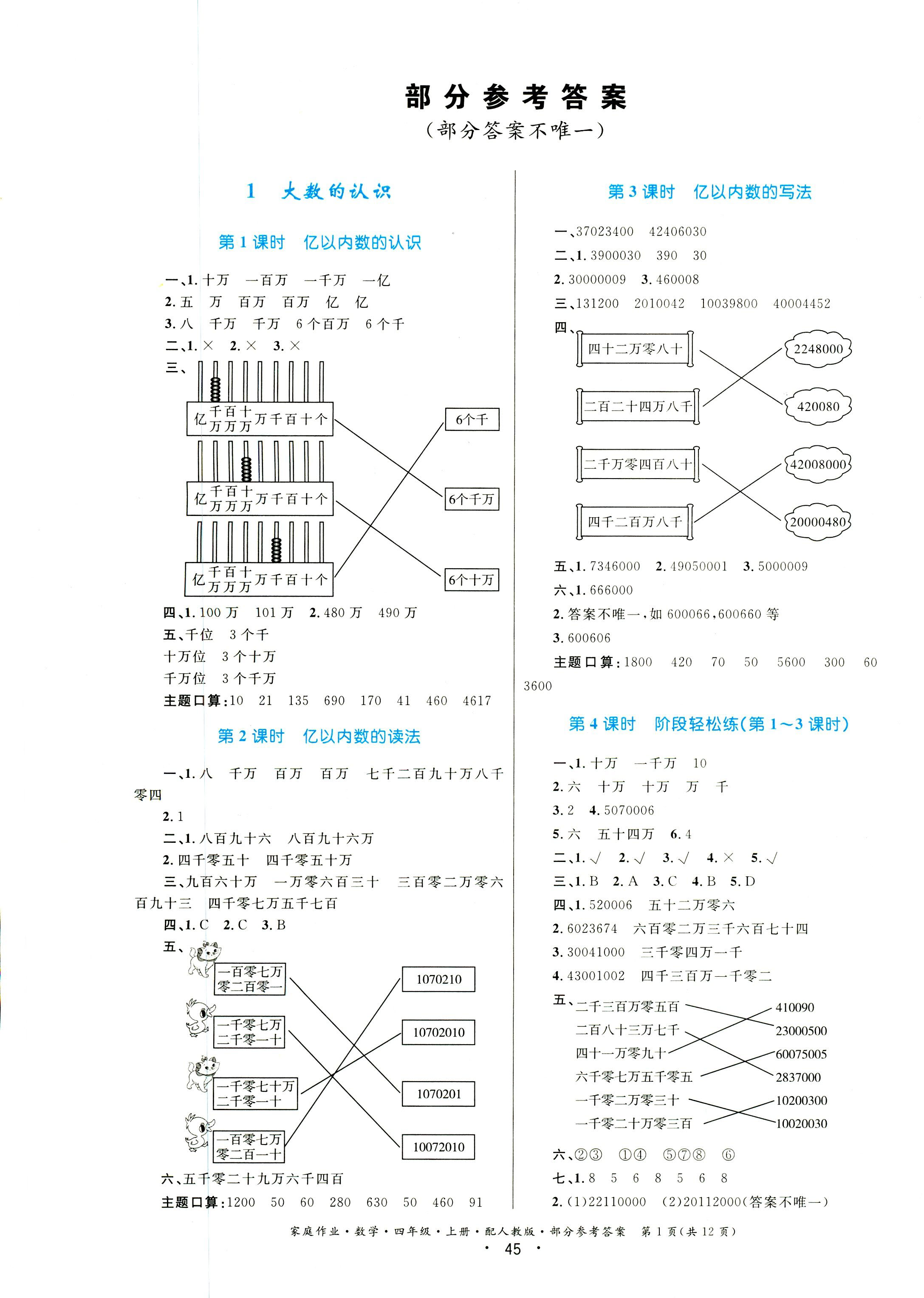 2018年家庭作業(yè)四年級數(shù)學(xué)人教版 第1頁