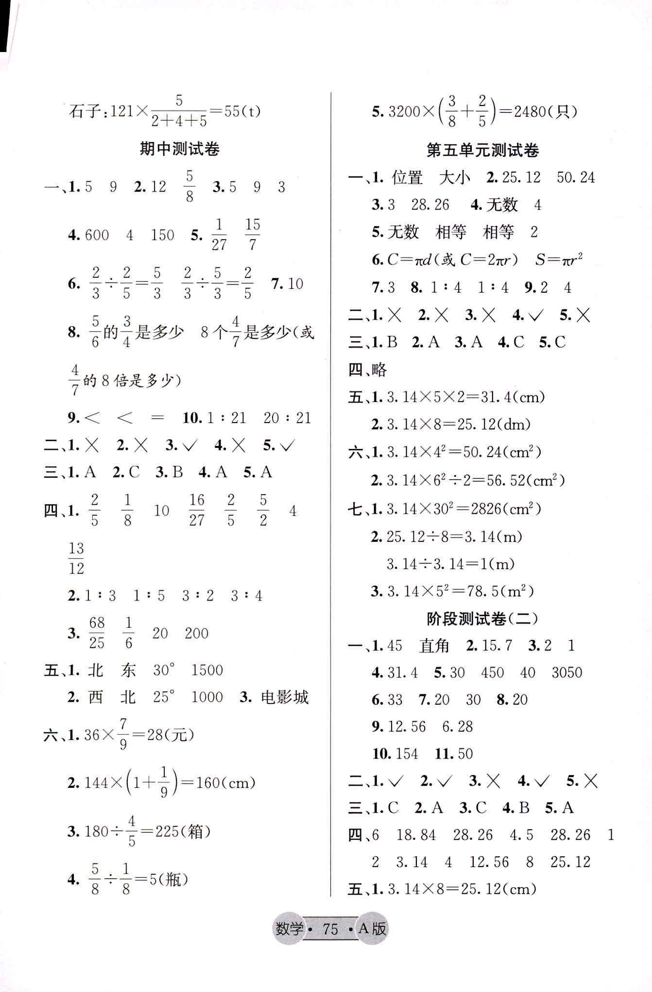 2018年希望全程檢測單元測試卷六年級數(shù)學(xué)人教版 第3頁