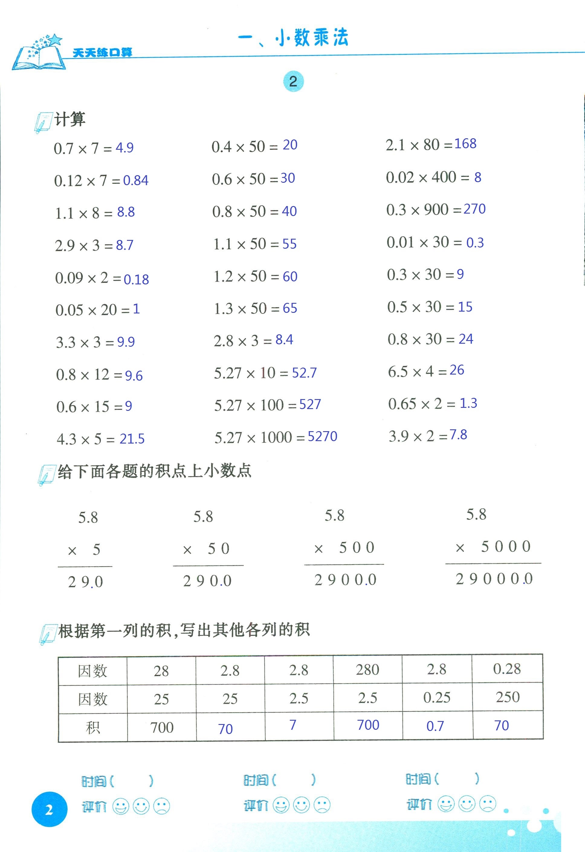 2018年天天练口算四年级数学人教版 第2页