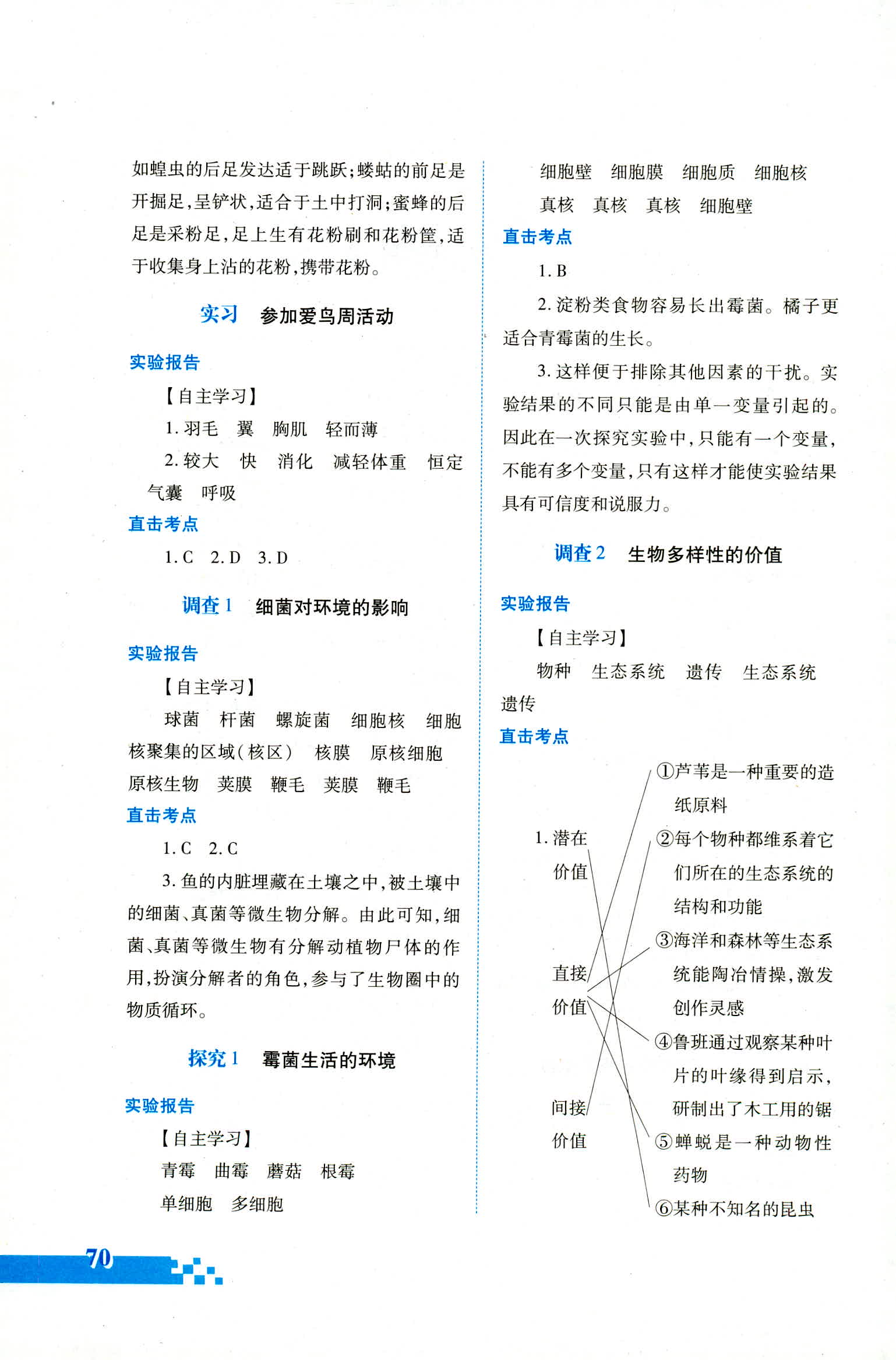 2018年實驗探究報告冊八年級生物學人教版 第2頁