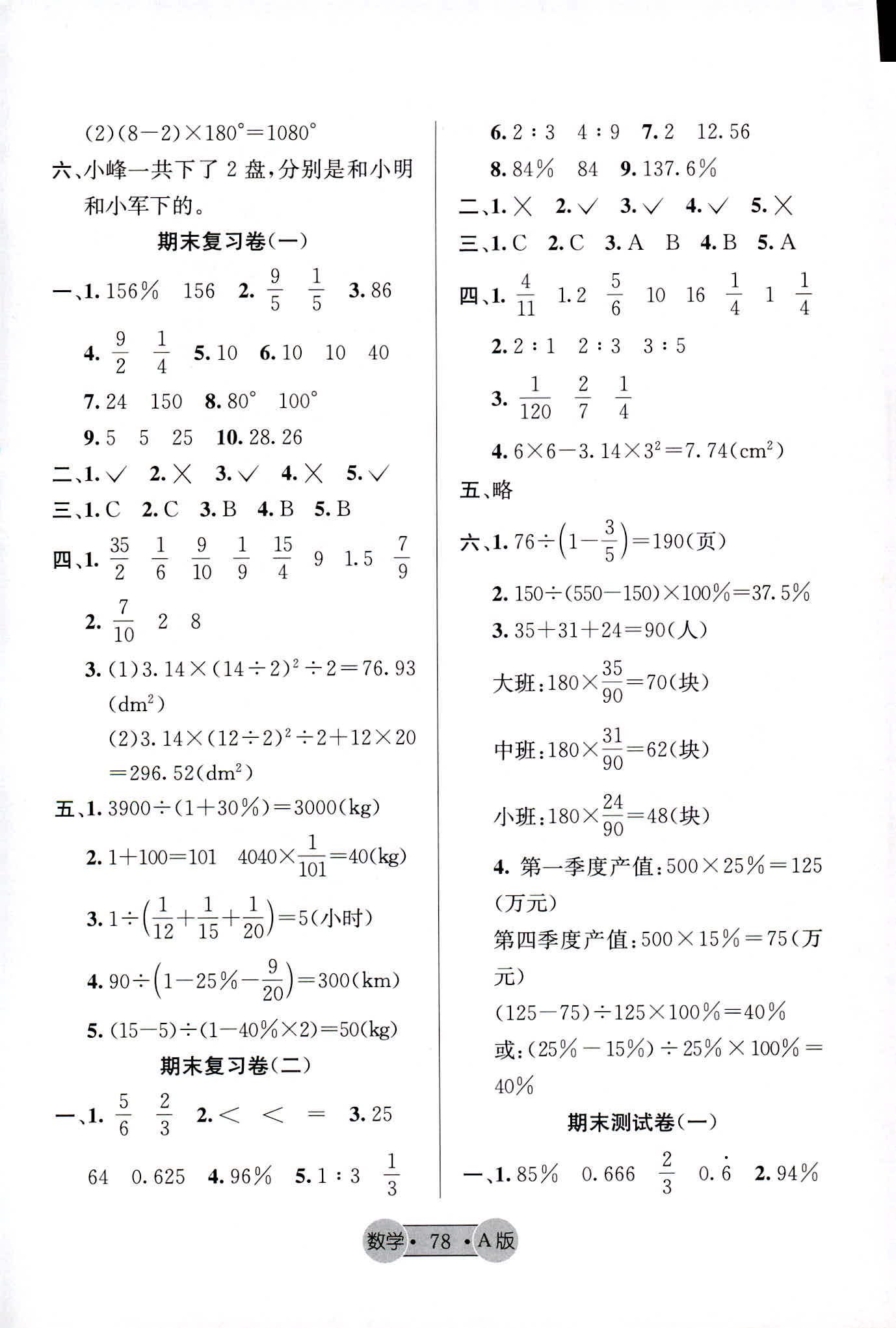 2018年希望全程檢測單元測試卷六年級數學人教版 第6頁