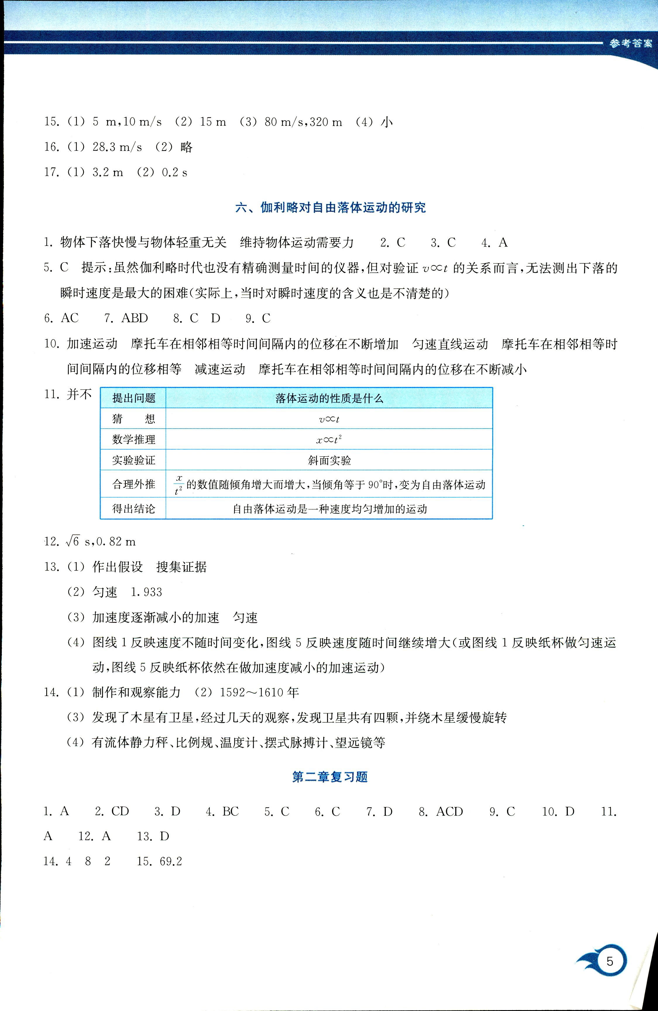 2017年作業(yè)本浙江教育出版社必修一物理人教版 第5頁