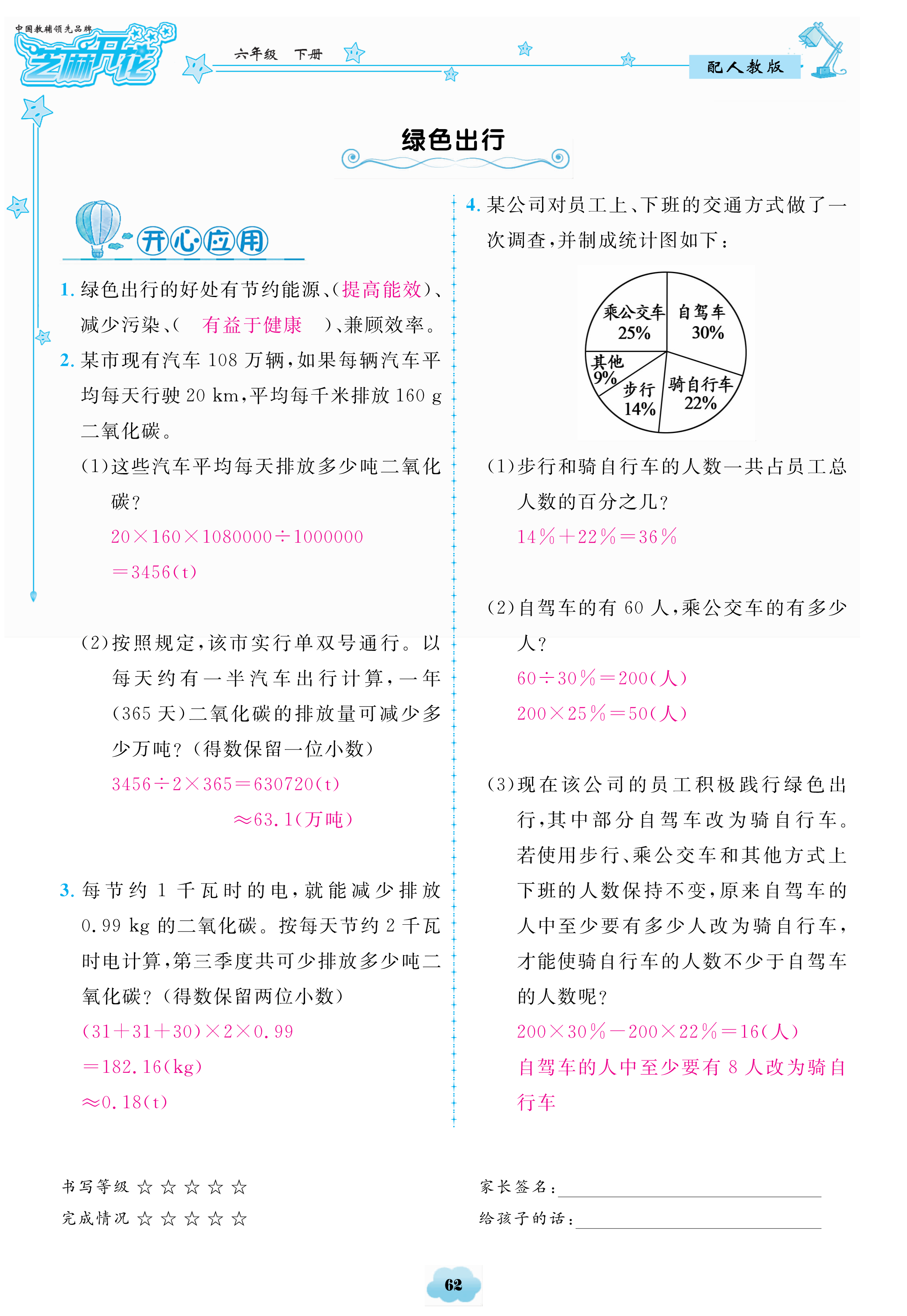 2018年領(lǐng)航新課標(biāo)數(shù)學(xué)練習(xí)冊六年級人教版 第62頁