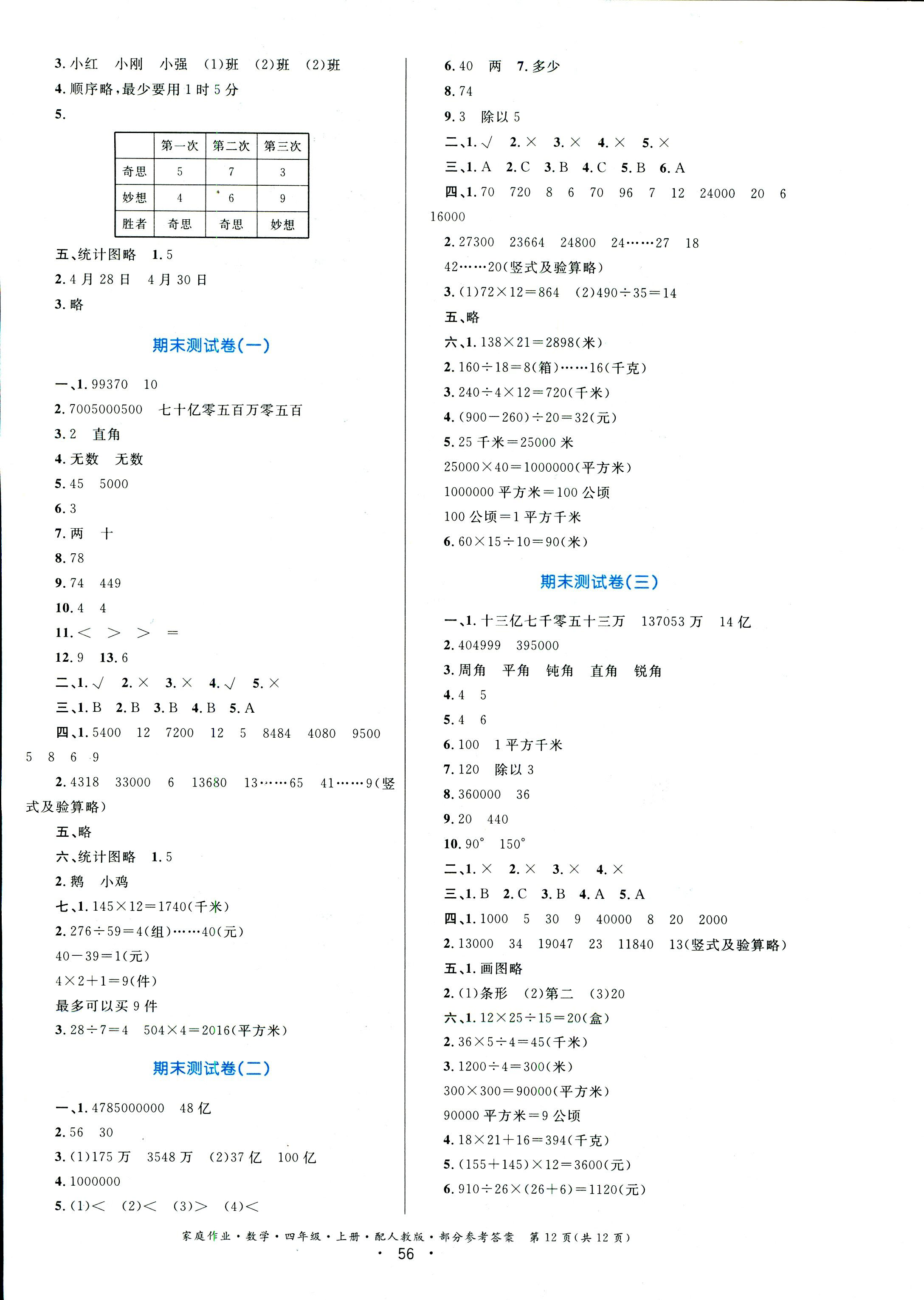 2018年家庭作业四年级数学人教版 第12页