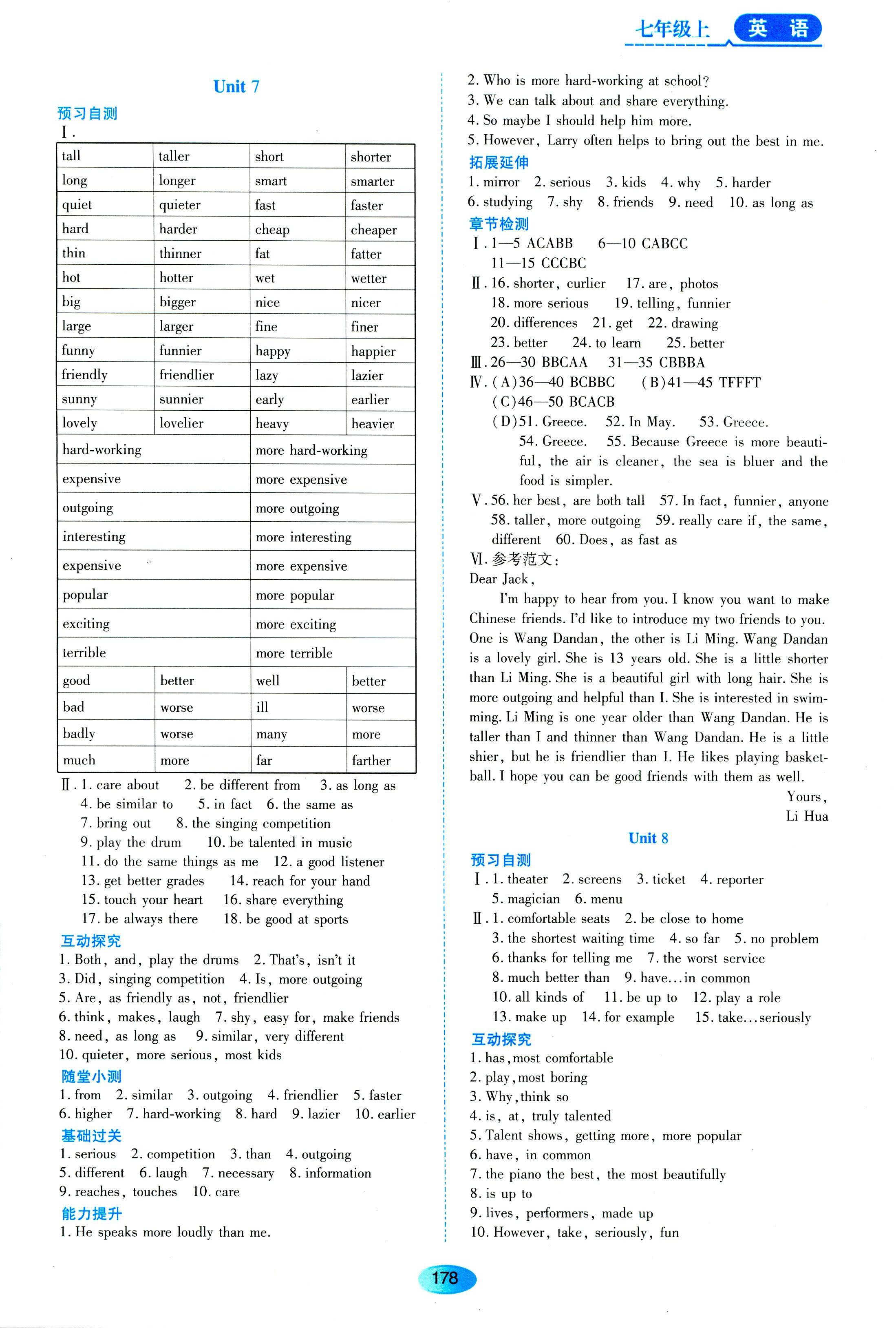 2018年五四學(xué)制山教版資源與評價七年級英語參考答案 第4頁