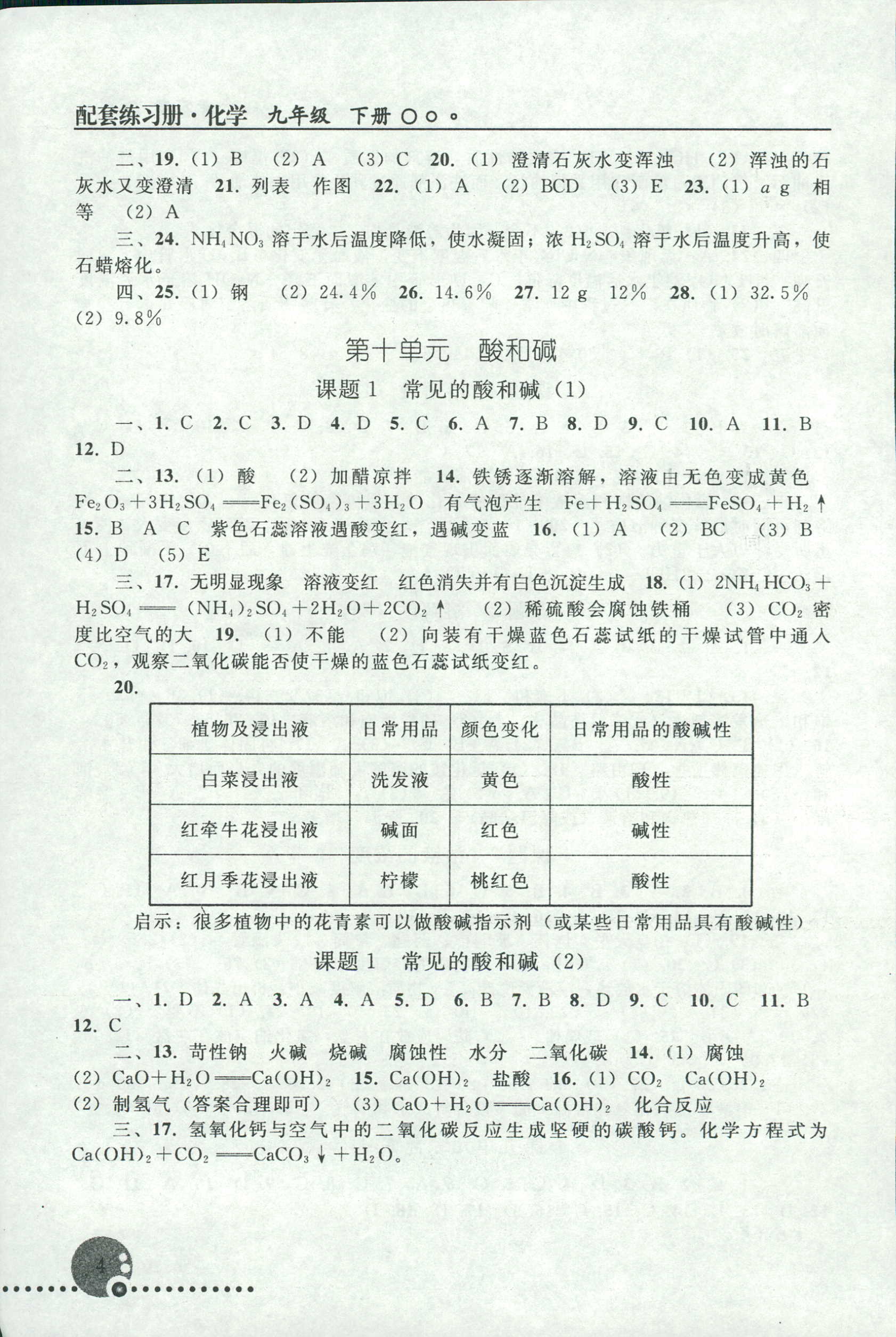 2018年配套練習(xí)冊九年級化學(xué)人教版人民教育出版社 第4頁