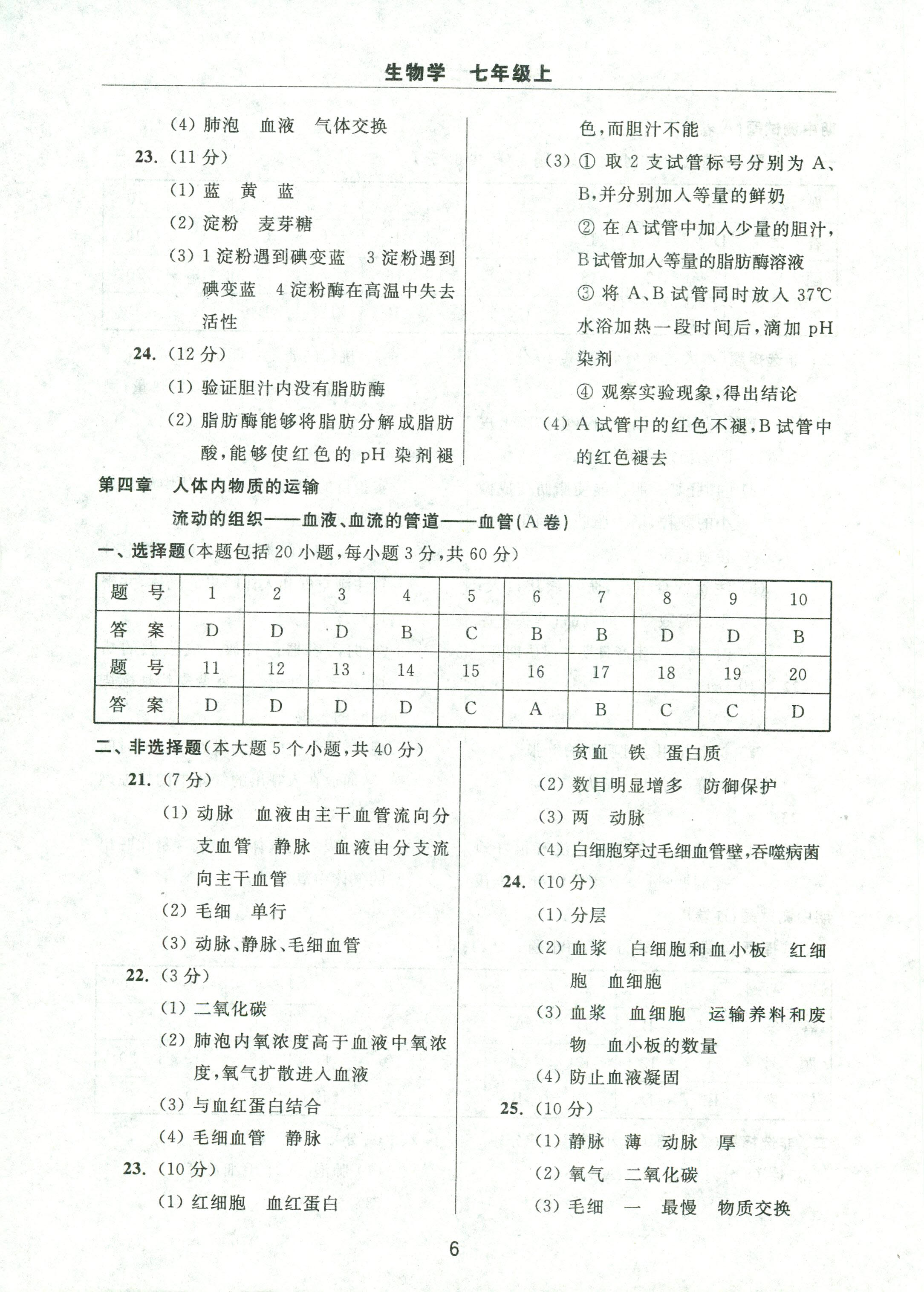 2017年伴你學(xué)習(xí)新課程單元過關(guān)練習(xí)七年級生物人教版 第6頁