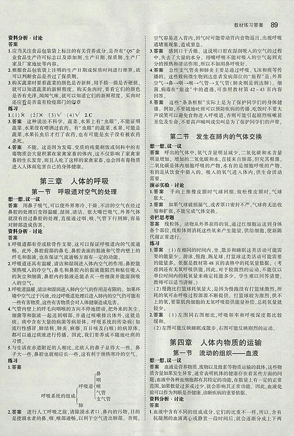 2018年最新版人教版義務(wù)教育教科書七年級生物學(xué)下冊參考答案 第3頁