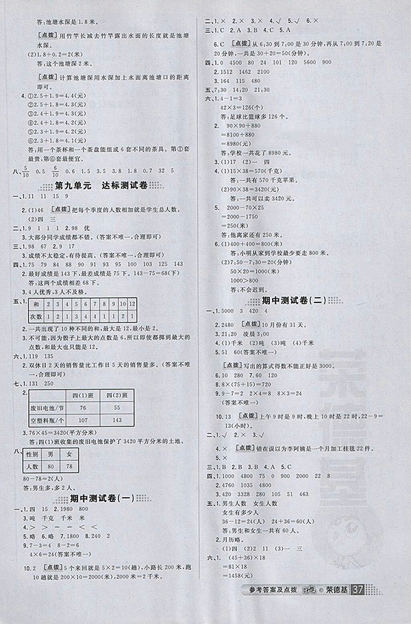 2018年好卷蘇教版數(shù)學(xué)三年級(jí)下冊(cè)參考答案 第9頁