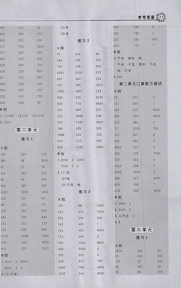 2018蘇教版星級口算天天練數(shù)學三年級下冊參考答案 第3頁