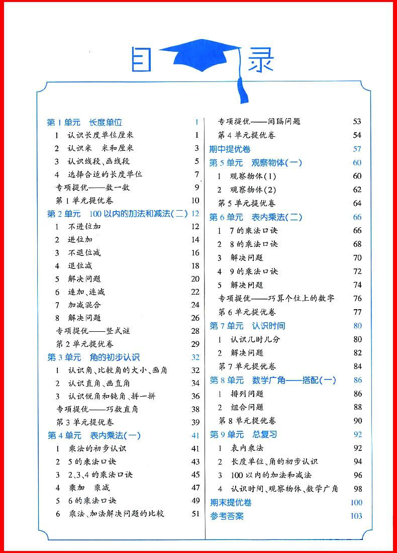 2018年人教版经纶学典小学学霸二年级上册数学参考答案 第1页