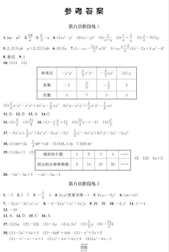 2018全新版鐘書金牌金試卷七年級上數(shù)學(xué)參考答案 第1頁