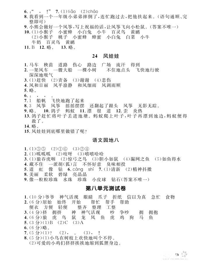 2018年鐘書金牌上海作業(yè)語(yǔ)文二年級(jí)第一學(xué)期參考答案 第14頁(yè)