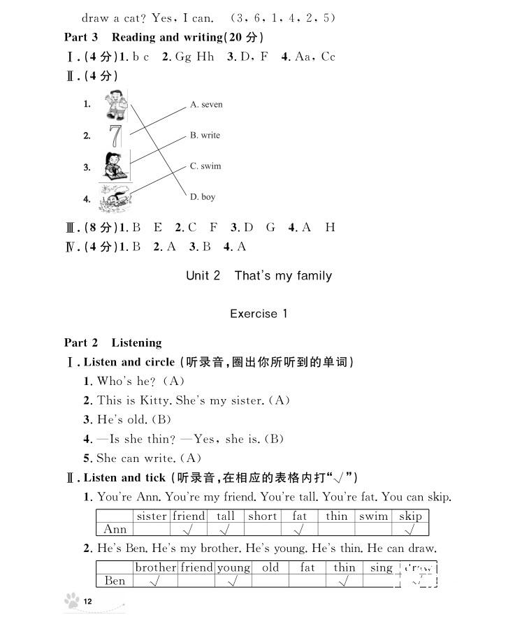 2018年鐘書金牌上海作業(yè)英語(yǔ)N版2年級(jí)上冊(cè)參考答案 第12頁(yè)