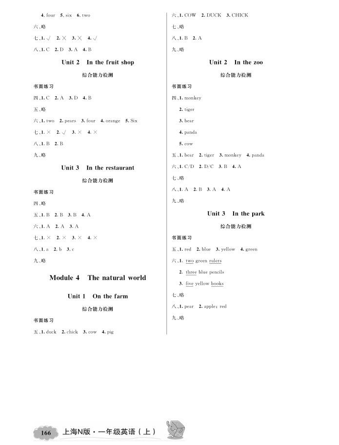 2018年鐘書新教材全解英語1年級(jí)上N版參考答案 第2頁