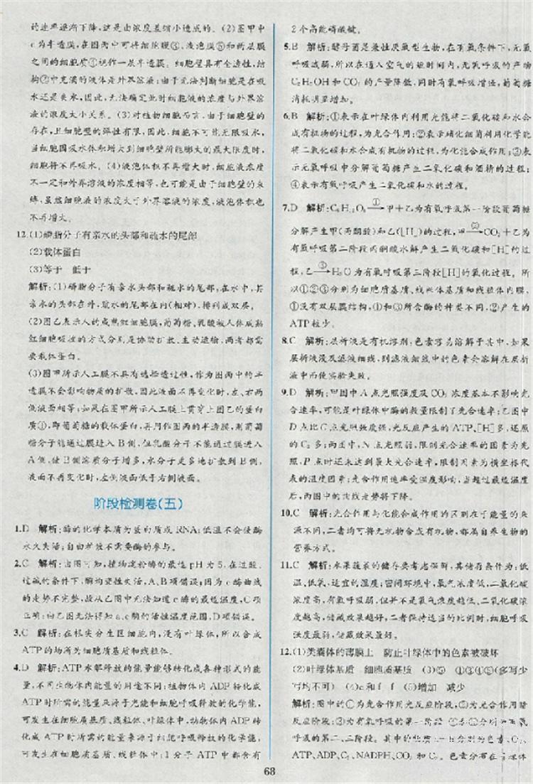 2018新版同步導學案課時練生物必修1人教版答案 第49頁