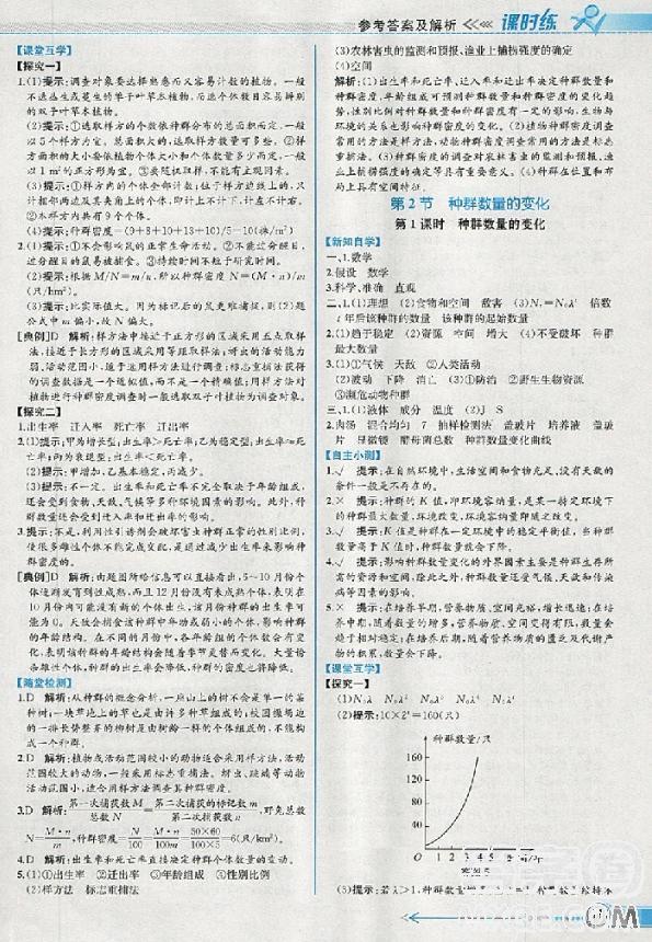 2018人教版同步導學案課時練生物必修3參考答案 第12頁