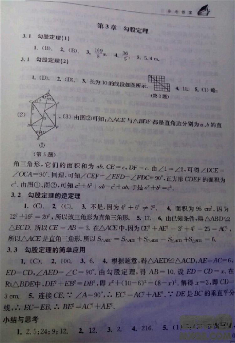 2018秋數(shù)學(xué)補(bǔ)充習(xí)題八年級(jí)上冊(cè)蘇科版參考答案 第9頁(yè)