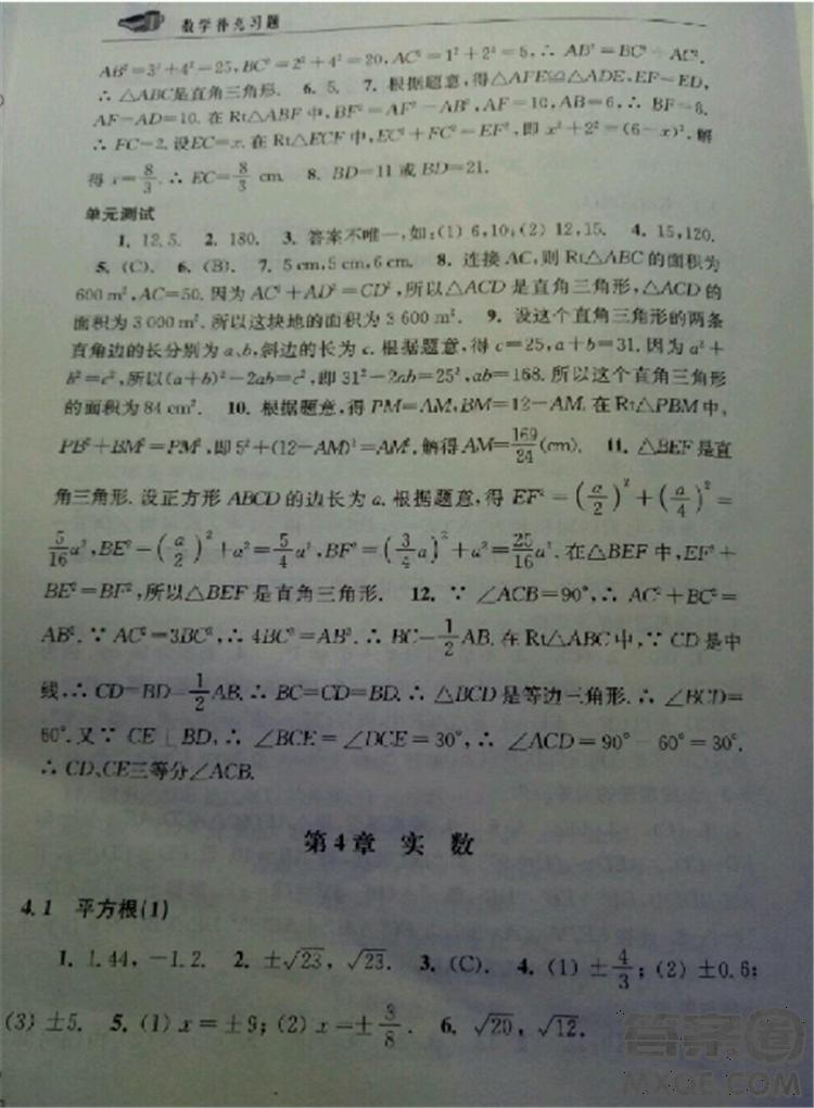 2018秋數(shù)學(xué)補(bǔ)充習(xí)題八年級上冊蘇科版參考答案 第10頁