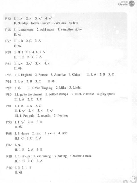 2018年小學英語同步閱讀六年級上冊參考答案 第4頁