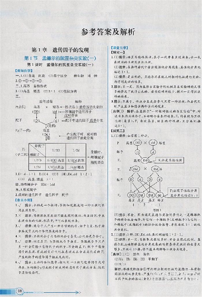 2018版同步導(dǎo)學(xué)案課時(shí)練生物人教版必修2參考答案 第1頁(yè)