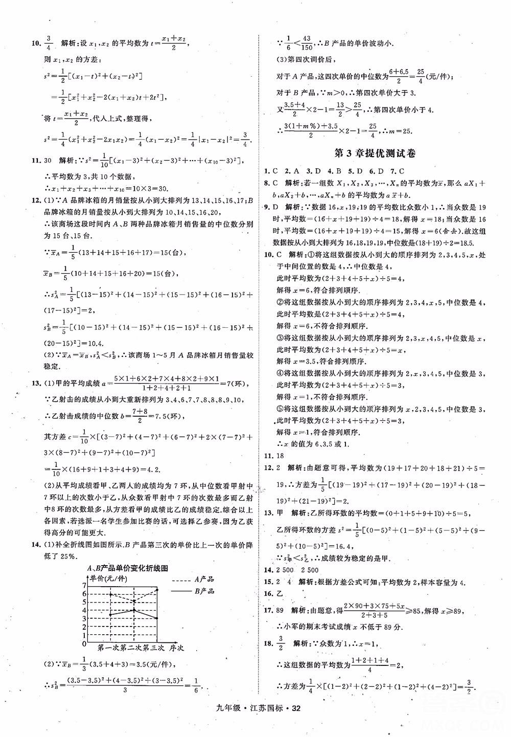 2018秋學(xué)霸題中題數(shù)學(xué)九年級全一冊蘇科版江蘇國標(biāo)參考答案 第32頁