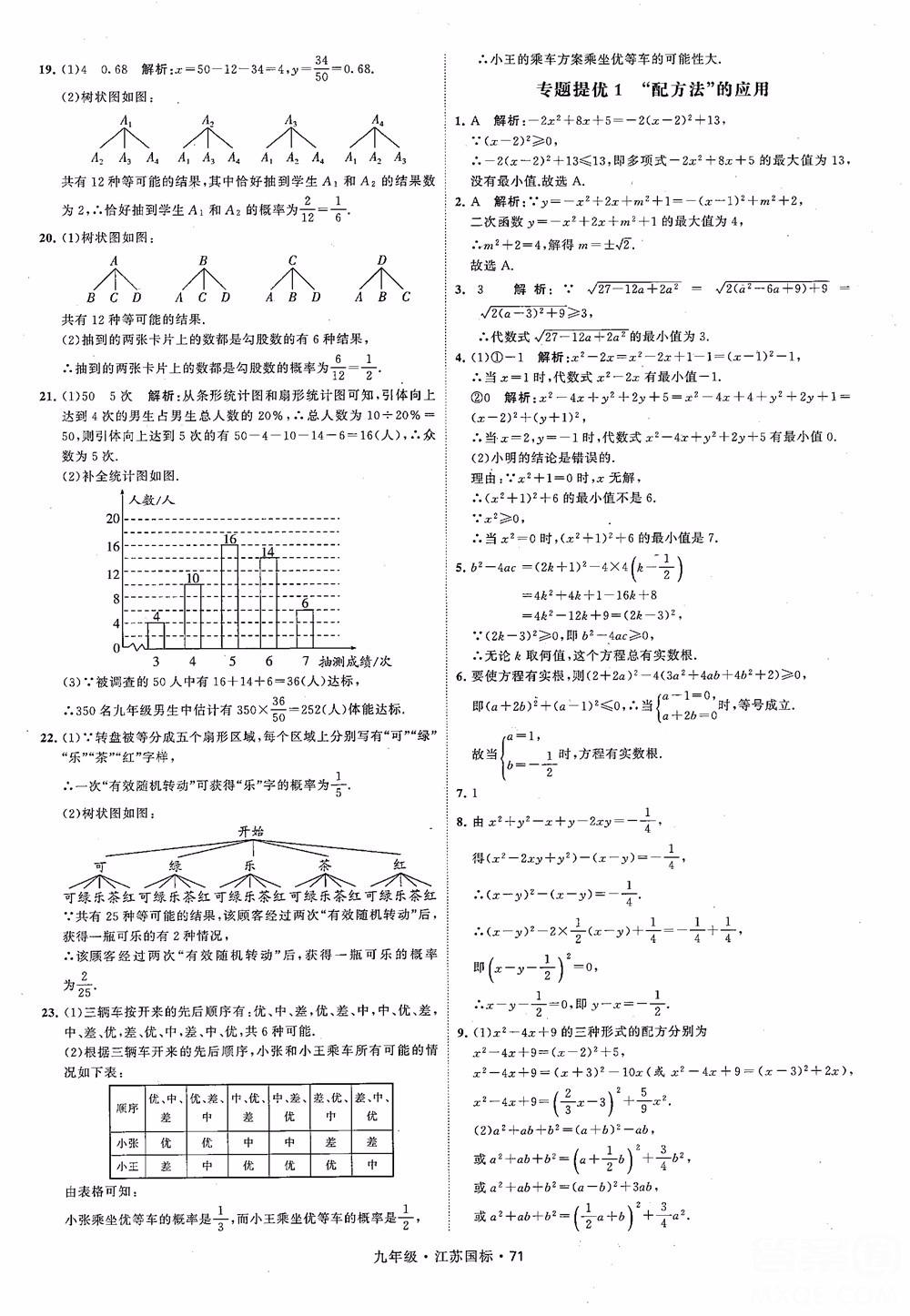 2018秋學(xué)霸題中題數(shù)學(xué)九年級全一冊蘇科版江蘇國標(biāo)參考答案 第71頁