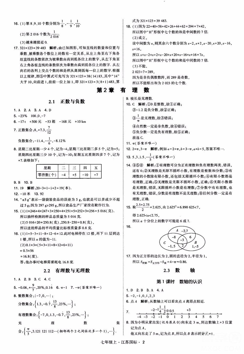 2018秋學霸題中題初中數(shù)學七年級上冊蘇科版江蘇國標參考答案 第2頁