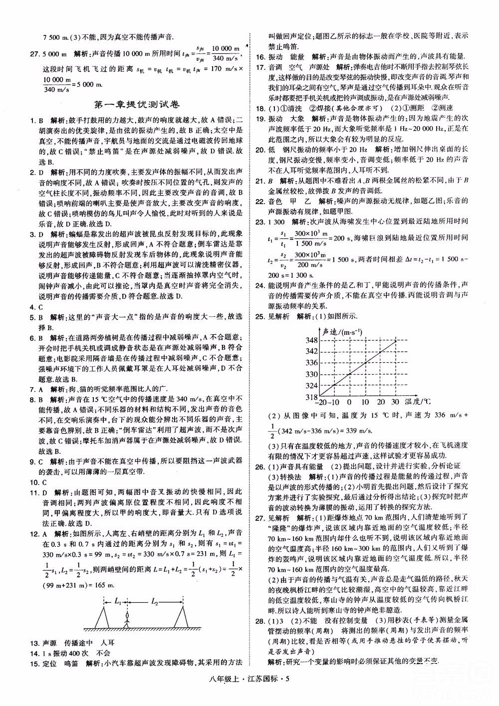 2018秋學霸題中題初中物理八年級上冊蘇科版江蘇國標參考答案 第5頁