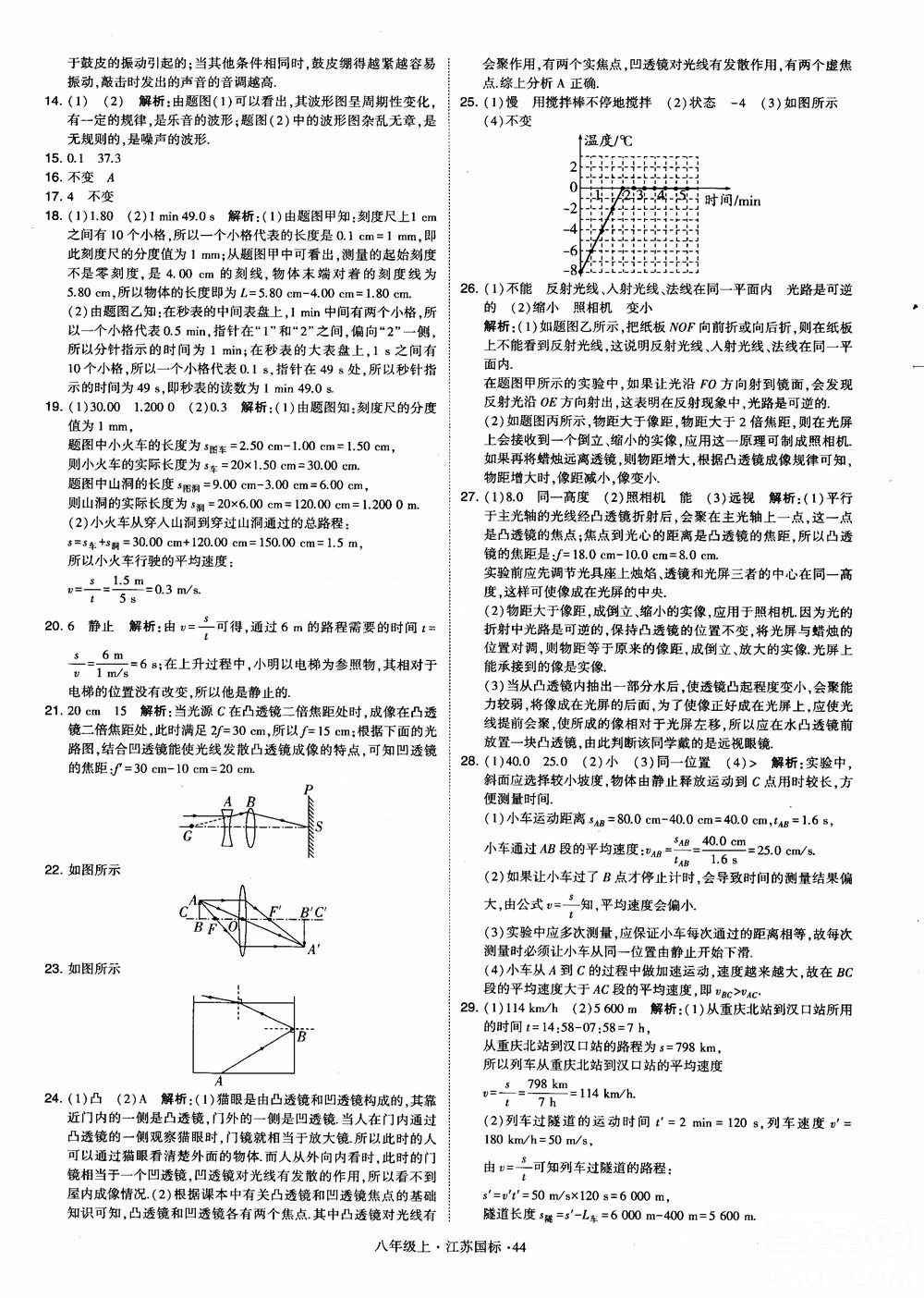 2018秋學霸題中題初中物理八年級上冊蘇科版江蘇國標參考答案 第44頁