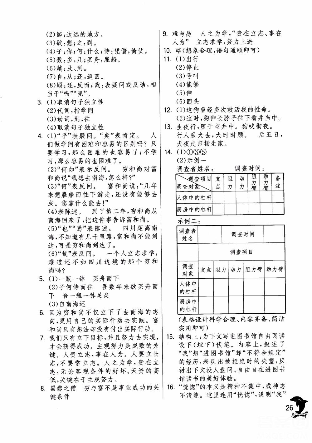 2018年實(shí)驗(yàn)班提優(yōu)訓(xùn)練語文六年級(jí)上冊(cè)上海地區(qū)專用SHJY參考答案 第26頁