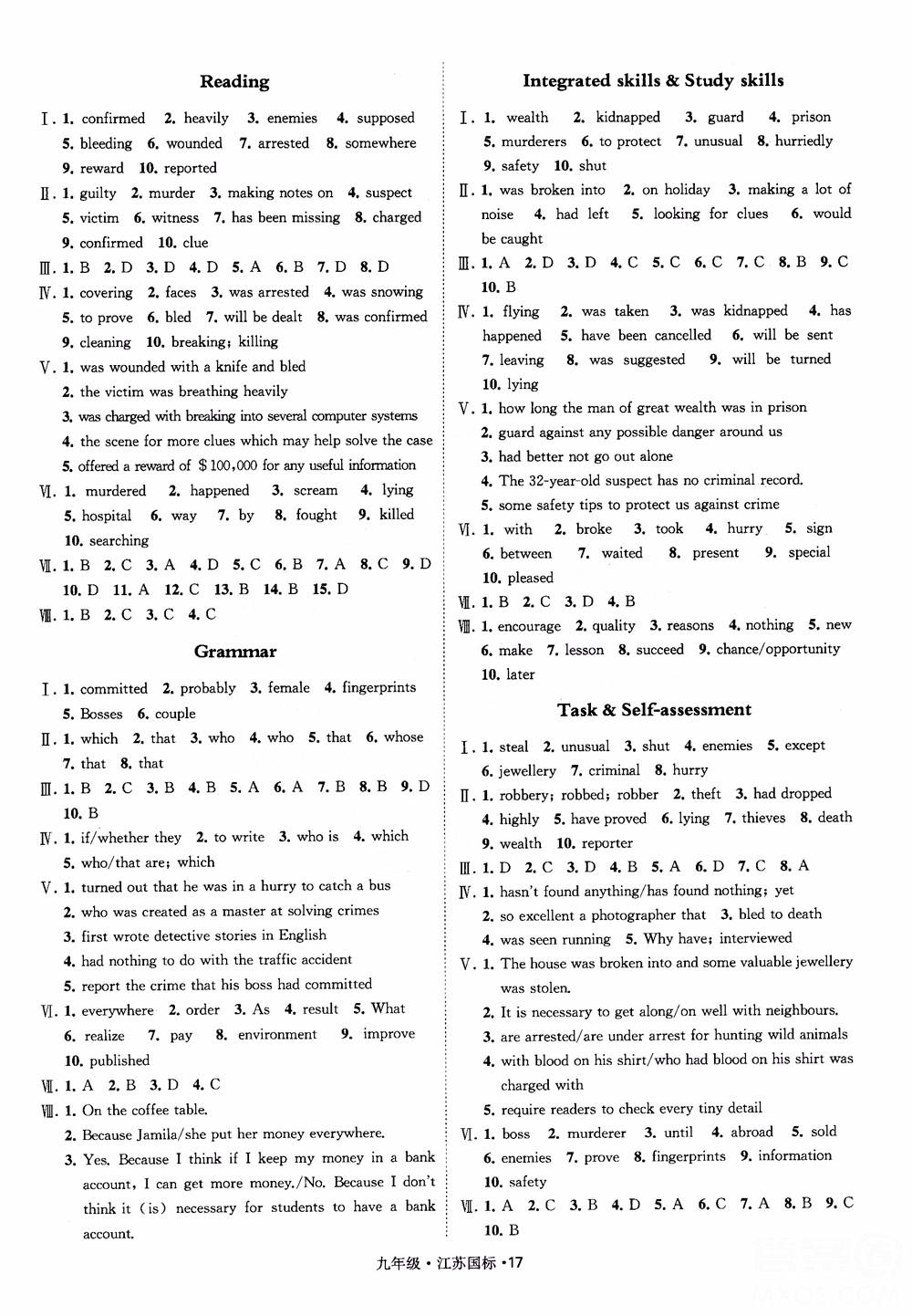 2018秋經(jīng)綸學(xué)典學(xué)霸題中題英語九年級全一冊江蘇國際參考答案 第17頁