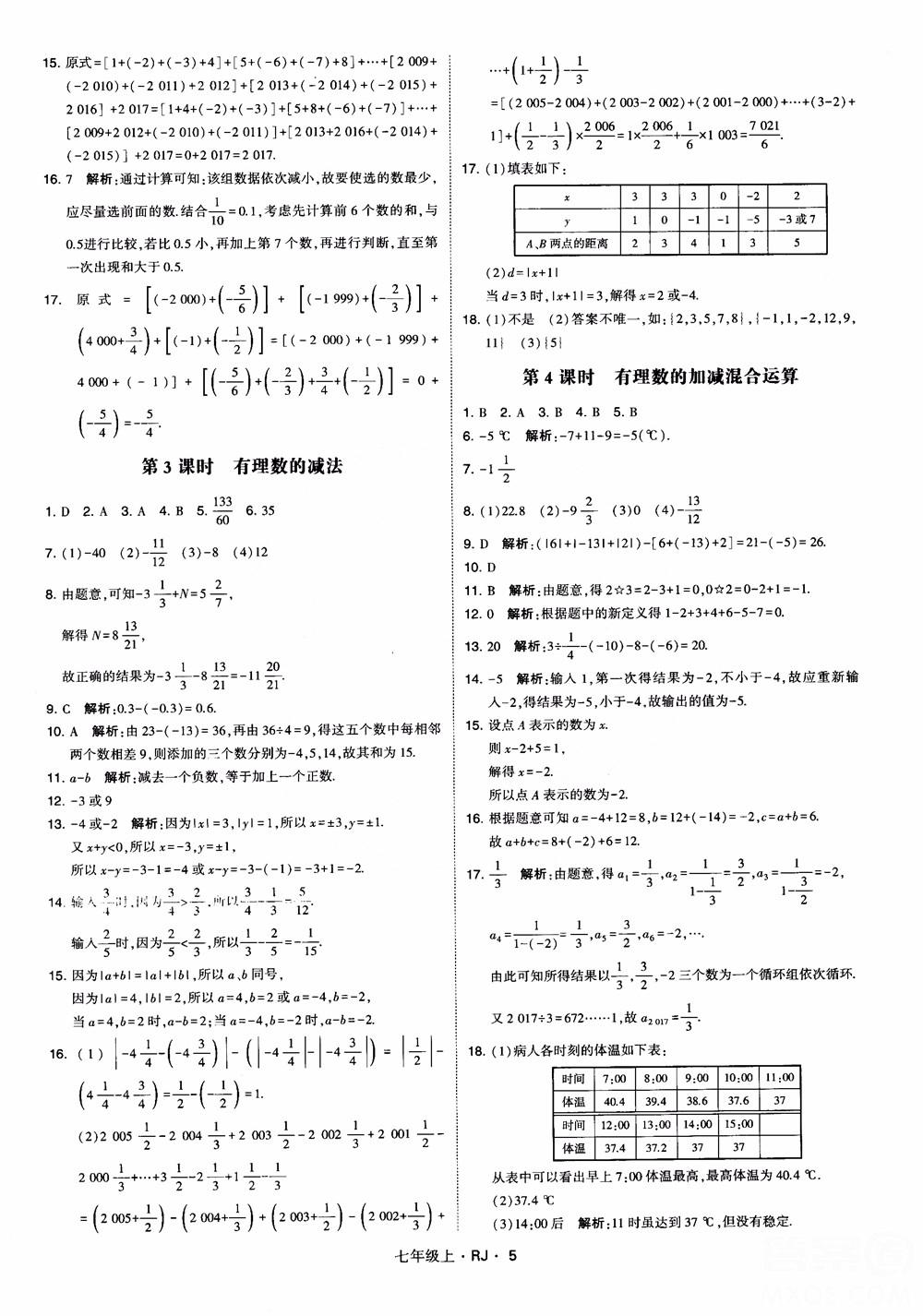 2018年學(xué)霸題中題七年級(jí)上冊(cè)數(shù)學(xué)人教版參考答案 第5頁(yè)