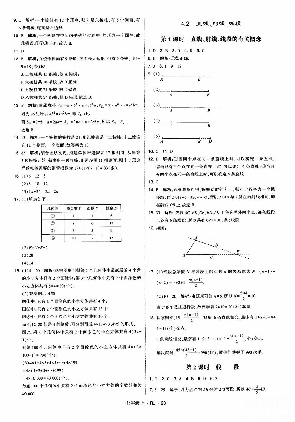 2018年学霸题中题七年级上册数学人教版参考答案 第23页