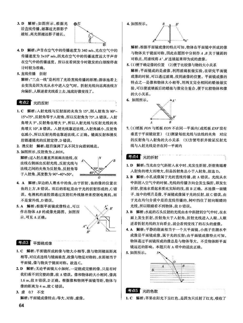 2019新版中考复习学霸错题笔记初中物理通用版参考答案 第4页