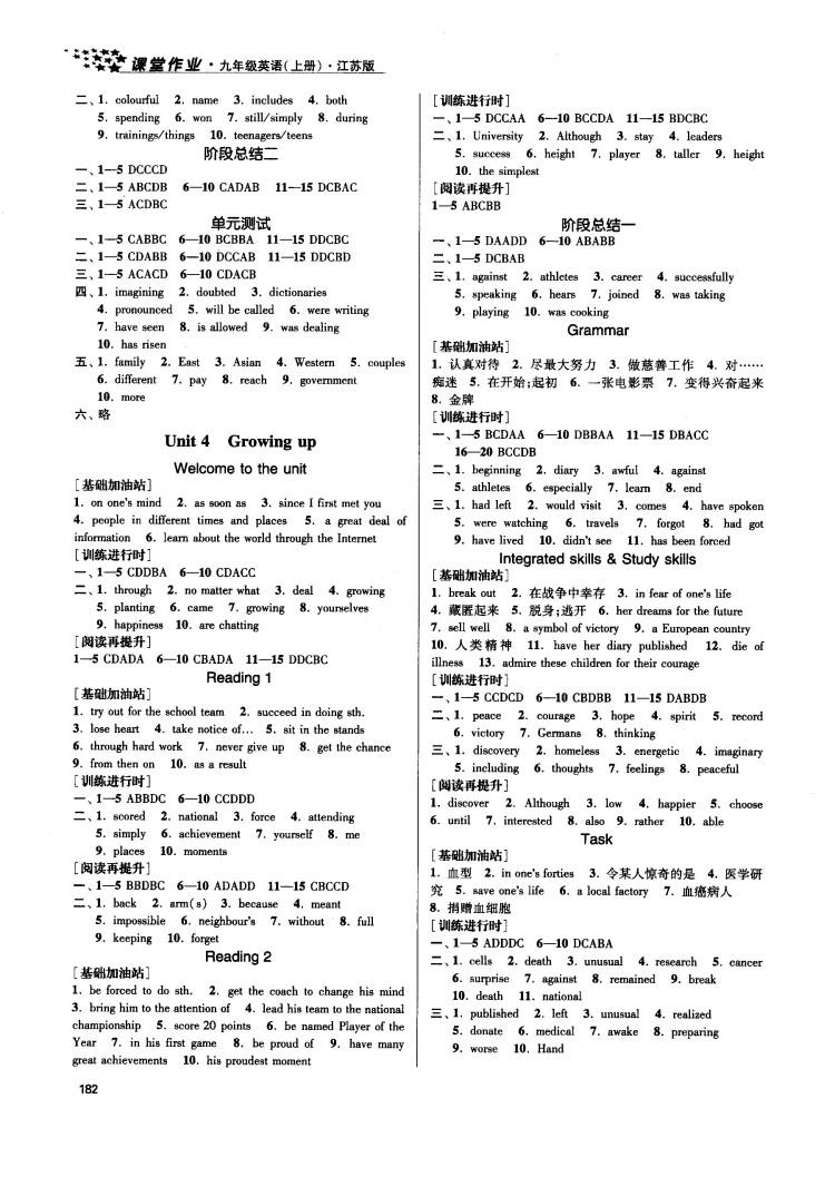 2018金三練課堂作業(yè)實(shí)驗(yàn)提高訓(xùn)練九年級(jí)英語(yǔ)上江蘇版答案 第4頁(yè)