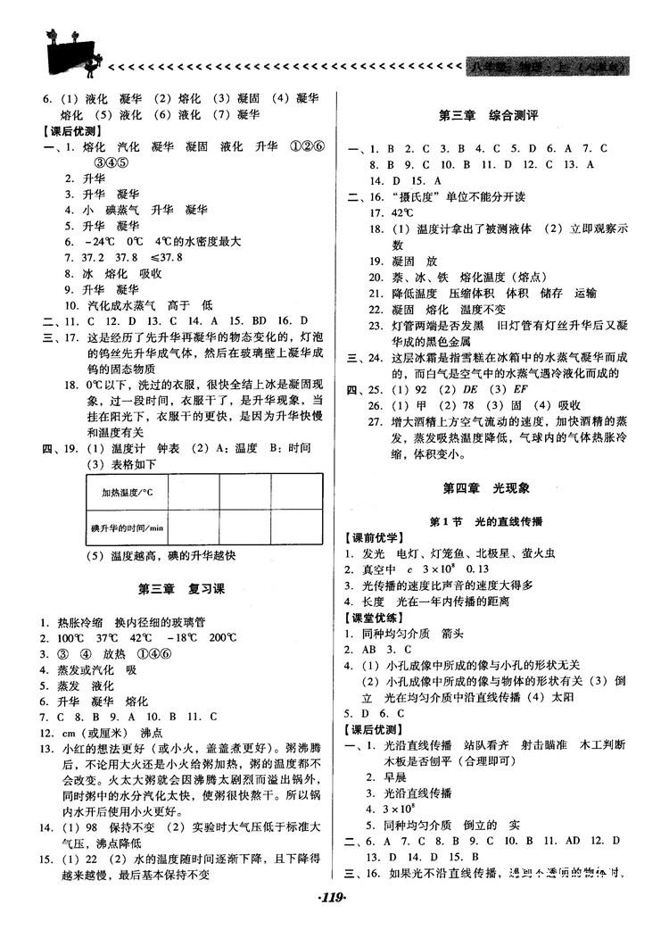 2018人教版全优点练课计划八年级物理上册参考答案 第7页