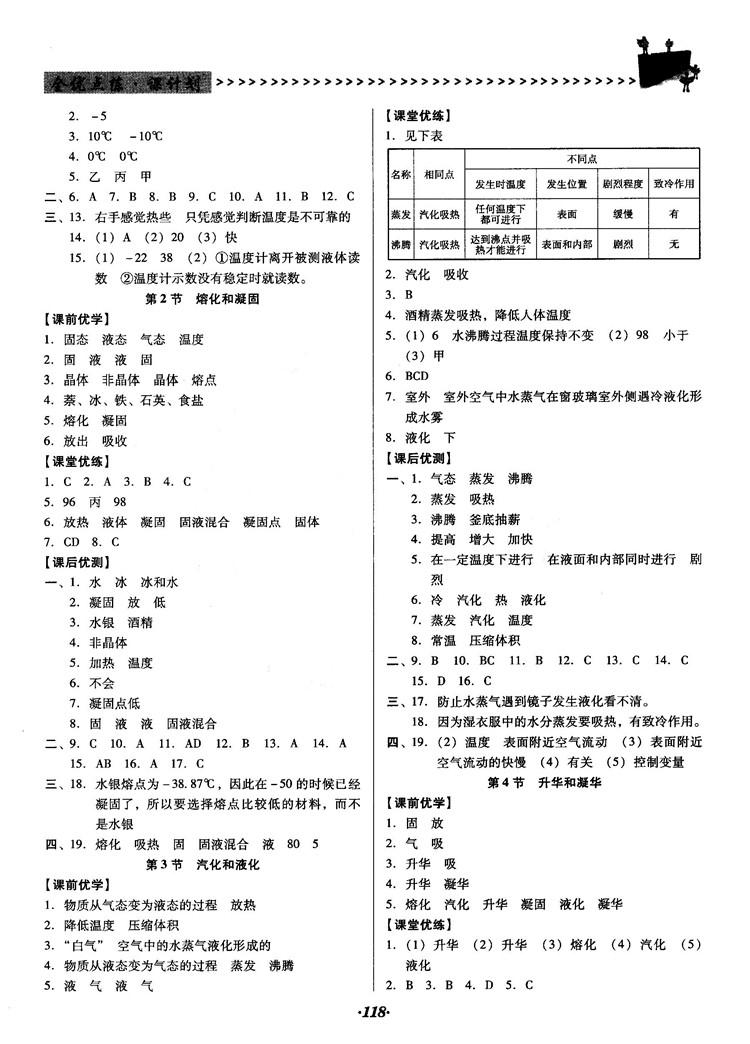 2018人教版全优点练课计划八年级物理上册参考答案 第6页