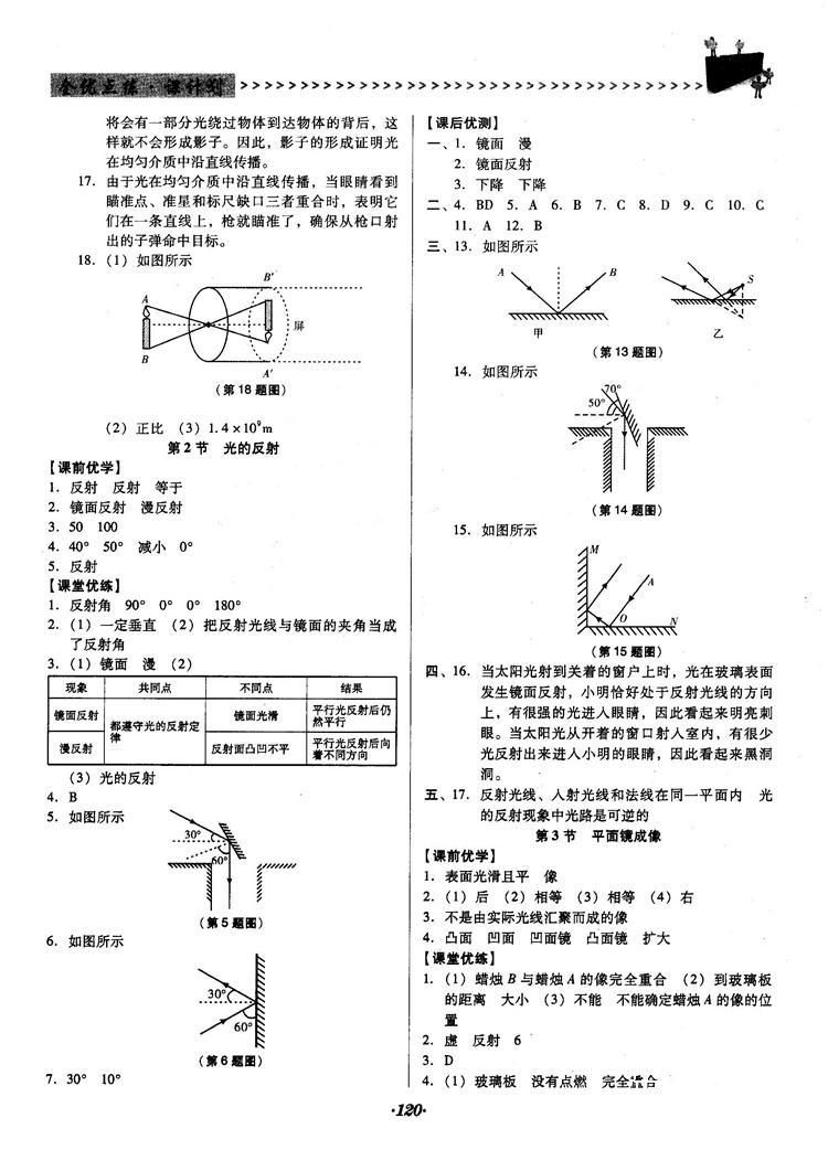 2018人教版全优点练课计划八年级物理上册参考答案 第8页