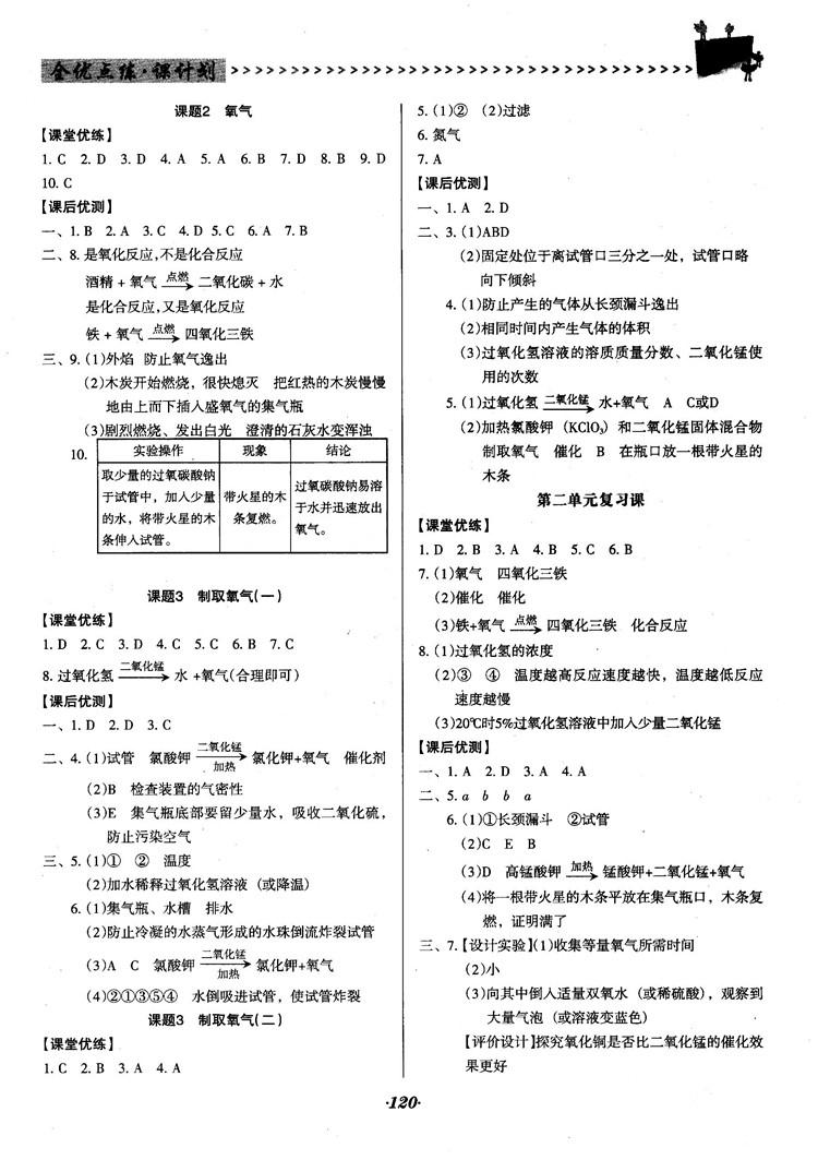 2018人教版全优点练课计划九年级化学上册人教版参考答案 第3页