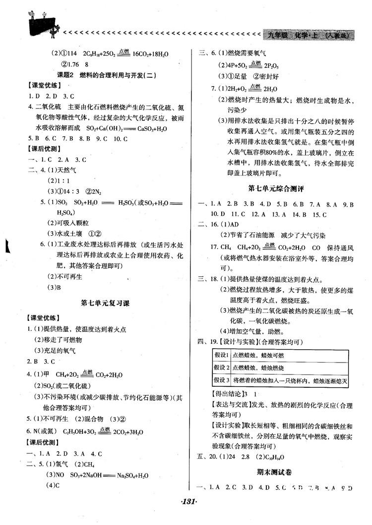 2018人教版全优点练课计划九年级化学上册人教版参考答案 第14页