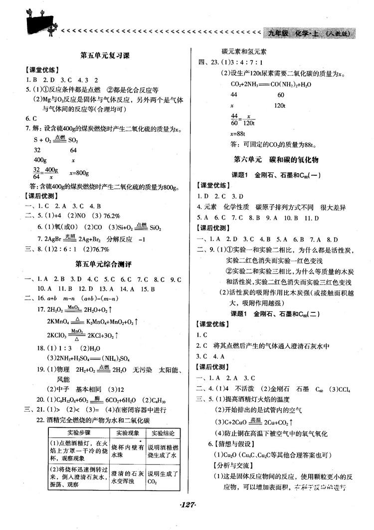 2018人教版全优点练课计划九年级化学上册人教版参考答案 第10页